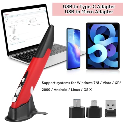 Miniatura 7 de Agatige Lápiz Óptico Inalámbrico Usb, Lápiz Óptico Para Computadora Piezas De Pc Ratón Inalámbrico 2.4g Tipo De Lápiz Vertical Innovador Personalizado Rojo
