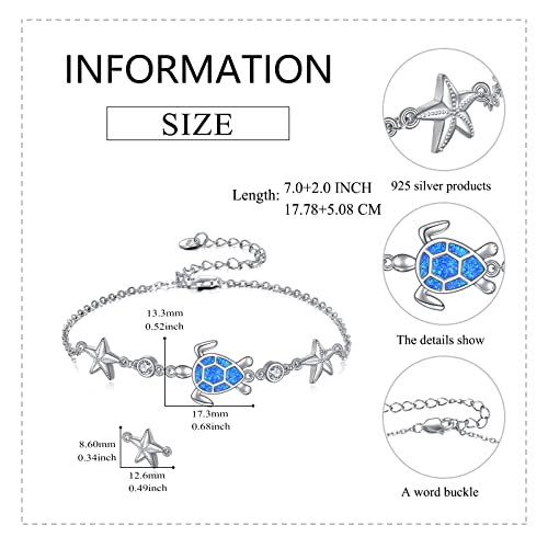 Vonala Turtle Bracelet 925 Sterling Silver Blue Opal Sea Turtle Link Chain Starfish Bracelets Beach Ocean Jewelry Gift For Women #TOP4