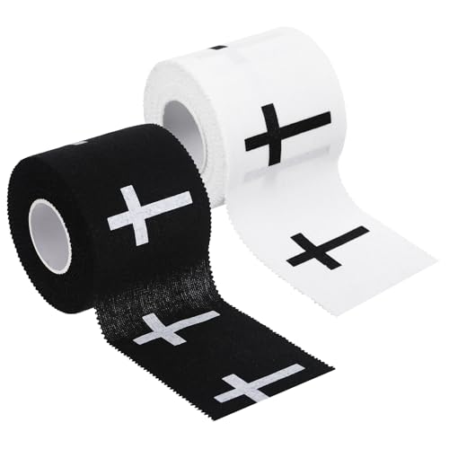 2Pcs Pre-Wrap Christian Athletic Wrist Tape 2 Inch Wide, Soccer Baseball Drip Wrist Tape Cross Socks Accessories Drip Youth, Sport Supplies for Football Sports Gymnastics Athlete Injury（Black & White）