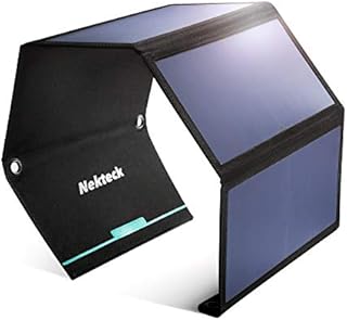 Nekteck 28W Solar Charger, Portable Solar Panel with 2 USB Port, IPX4 Waterproof Hiking Camping Gear Sunpowered Charger Compatible with iPhone 12/11/11pro/Xs, iPad, Samsung Galaxy, Camera