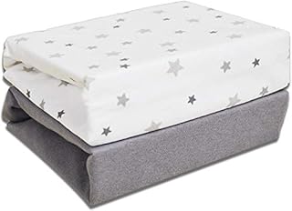 100% Organic Jersey Cotton Baby Travel Cot Fitted Sheets Universal 95 x 65cm 2 Pack Stars