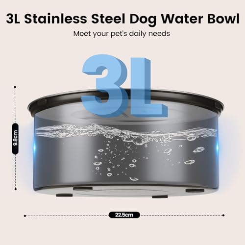 IDOGCHEW 3L Wassernapf Hund Ohne Sabbern Edelstahl, Trinknapf Hund Anti Schlabber mit Rutschfester Boden, Auslaufsicherer, Leicht zu Reinigen Spülmaschinenfest, Schwarz