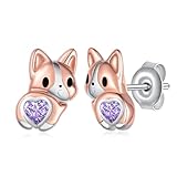 Pendientes de Corgi para niñas, plata de ley 925, regalos para los amantes de los corgi, lindos animales, cachorros, perros, joyería de piedra natal para mujeres y niñas, Samll, Plata de ley, Sin