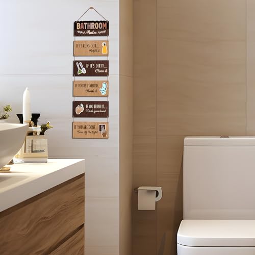 Image of Chaka Chaundh - bathrooms poster - bathroom posters with frame - bathroom quotes framed posters - bathroomss etiquette poster - bathroomss rules posters (Bathrooms wall plaque - set of 3 - vintage wood)