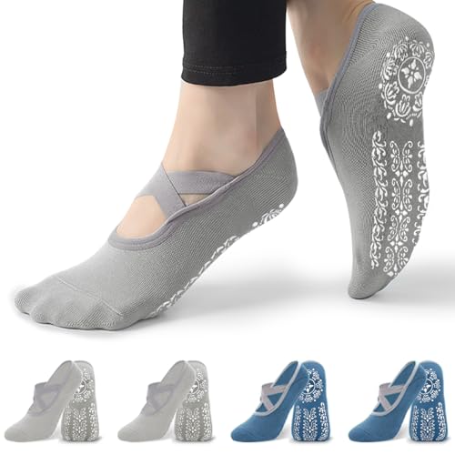 Image of 3 /6 Pairs Pilates Socks for Women,Grip Yoga Socks Non Slip for US Sizes 6.5-10