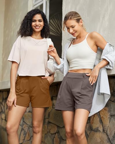 Image of G4Free EverGoing Dressy Casual Shorts for Women 4 inch High Waisted Summer Lounge Pleated Shorts with Pockets