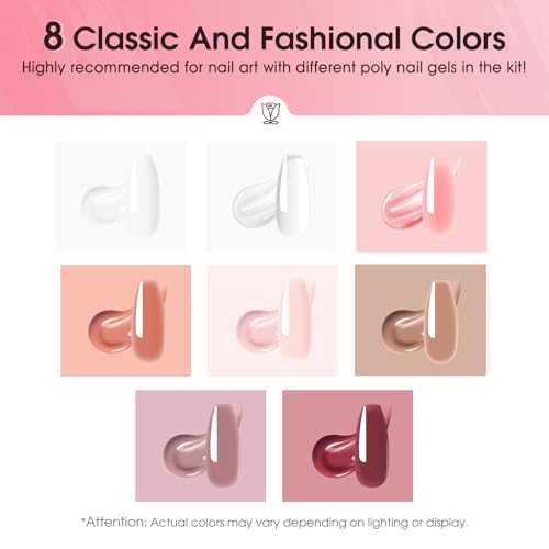 ROSALIND Poly Nail Gel Kit -8 Colors + White Brown Nail Art Accessories kit Clear Nude Poly Nails Gel Kit Starter Kit With Slip Solution Nude Pink Nail Extensions Gel Set with Mini UV Lamp - Thumbnail 3