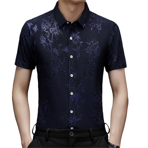 Chemise style chinois homme manches courtes jacquard soie glacée ample
