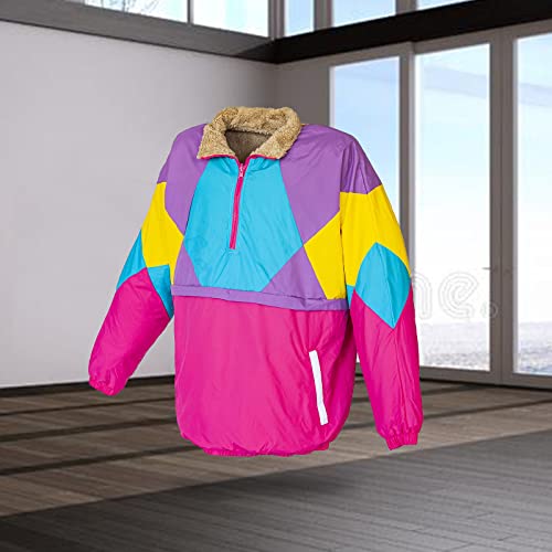 Funny Guy Mugs 80S & 90S Retro Neon Windbreaker - Reversible Pullover Sherpa Jacket, X-Large #TOP3