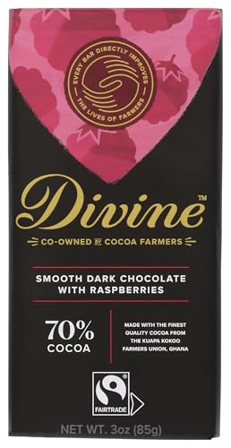 DIVINE CHOCOLATE Chocolate, 70% Dark Chocolate with Raspberries, 3 Oz