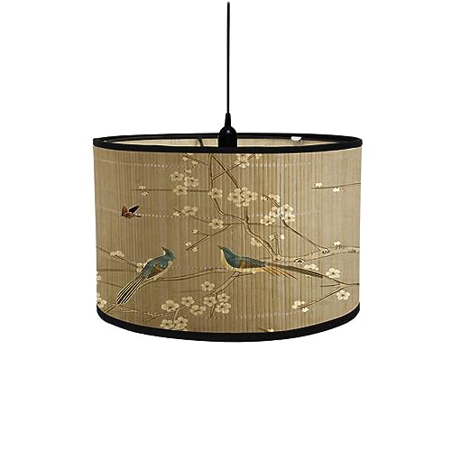 Générique Pantallas de Lámpara Colgante de Techo Modernas Forma de Tambor, Tradicional Pantalla de Lámpara de Pie Y Mesa para Dormitorio Sala de Estar Cocina Pasillo Salón (Flor Pájaro)