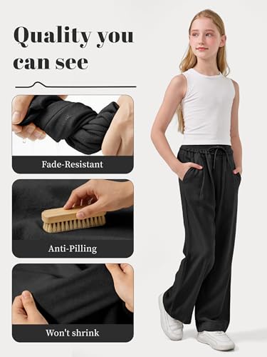Image of Rolanko Girls Wide Leg Linen Pants Breathable Flowy Palazzo Trousers for School Beach Daily Wear 9-15 Years