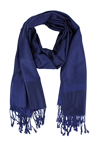 PASKMLNA Paisley Jacquard Pashmina Shawl Wrap Scarf Stole, Navy, L