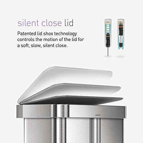 Simplehuman 58 Liter / 15.3 Gallon Rectangular Hands-Free Dual Compartment Recycling Kitchen Step Trash Can With Soft-Close Lid, Brushed Stainless Steel #TOP4