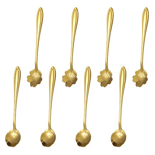 8 Pcs Gold Cake Sugar Tea Spoon Stainless Steel Coffee Spoon Teaspoons Flower Tea Spoons Set for Coffee Tea Parties Stirring Mixing Sugar Dessert Ice Cream Spoon