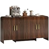 HOMCOM Buffet Cuisine, Meuble de Rangement avec 4 Portes à Fermeture Douce, 4 Compartiments et Bords Arrondis, Meuble TV pour Téléviseurs Jusqu'à 72 Pouces, pour Salon et Chambre, 152x40x80cm, Noyer