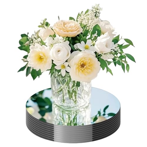 20 Pack Round Mirror Centerpieces for Tables No Glass AcrylicCircle Mirror Table Centerpieces Mirror Tray Candle Plates for Wedding Table DecorationChristmas Home Decor (12inch)