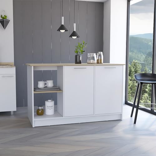 SUSULULU 59" Modern Kitchen Cart with Storage, Coffee Cart with