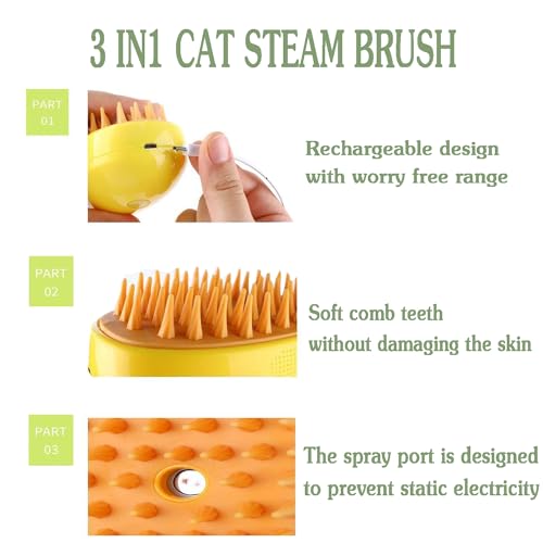 Image of Steamy Cat Brush, 3 In 1 Cat Steamer Grooming Brush Pet Hair Removal Comb, Self Cleaning Cat Steam Brush for Massage, Pet Shedding Brush for Removing Tangled and Loose Hair for Cat Dog (Green)