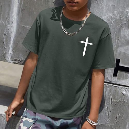 Image of KEEVICI Boys Christian Graphic Tees God Jesus Shirts for Kids Cross Faith Bible Verse Inspirational Religious Cotton T Shirt