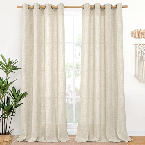 YoungsTex Linen Curtains 84 Inches Long Light Filtering - Semi Sheer Drapes with Bronze Grommet for...