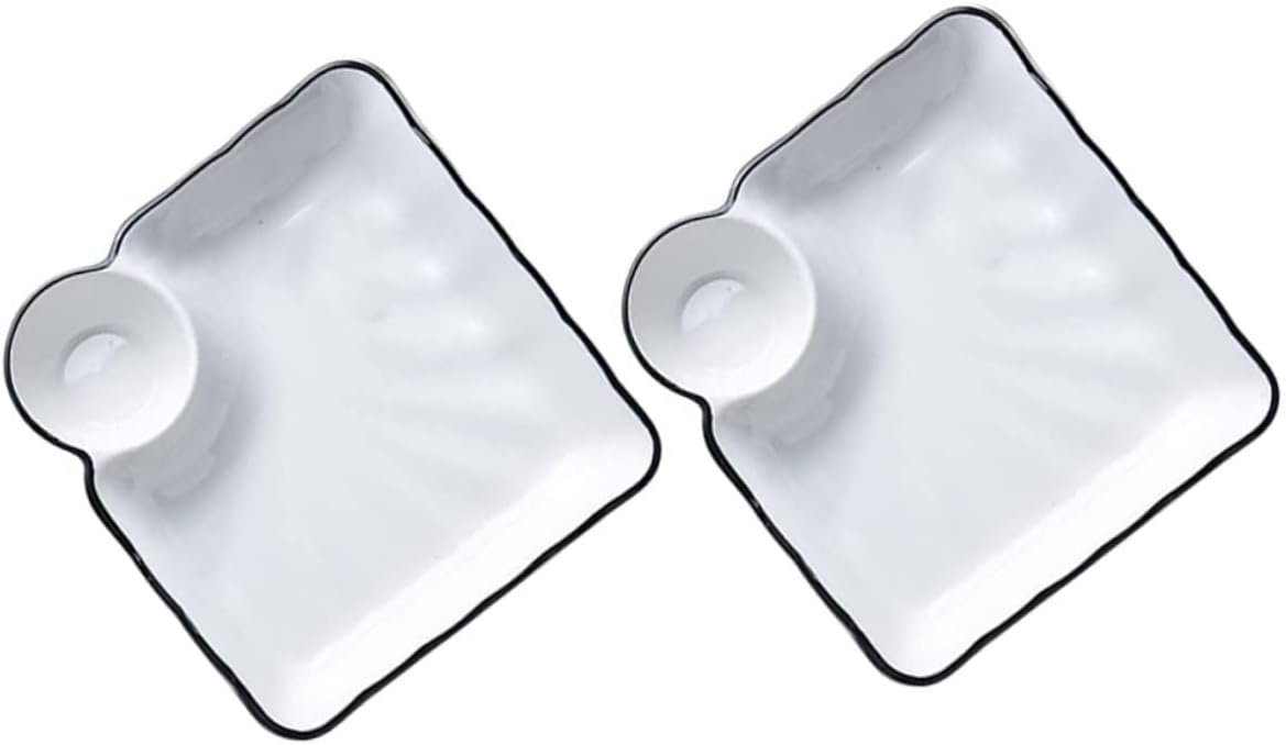Cabilock 2pcs Ceramic Dipping Dish Set Multifunctional Sushi Plate with Sauce Dish for Dumplings Appetizers and Snacks Elegant Design for Home Use