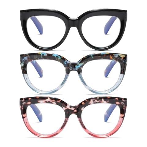 ZXYOO Retro Oversized Reading Glasses for Women 3 Pack Oprah Style Readers with Spring Hinge Blue Light Blocking Ladies+1.75 Cover