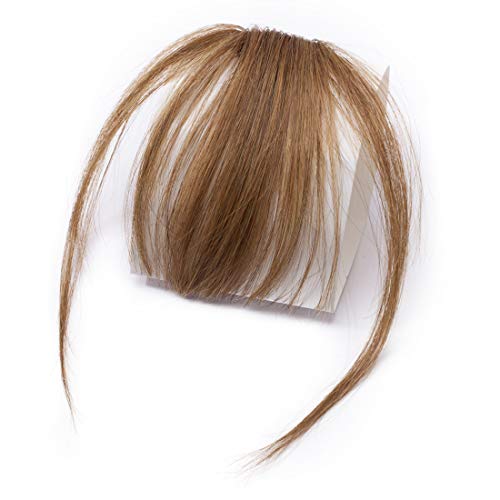 S-noilite Clip in Air Bangs Human Hair Extension with Temple Thin Tied Mini Air Fringe Hair Piece Front Full Neat Air Fringe for Women One piece #06 Light Brow