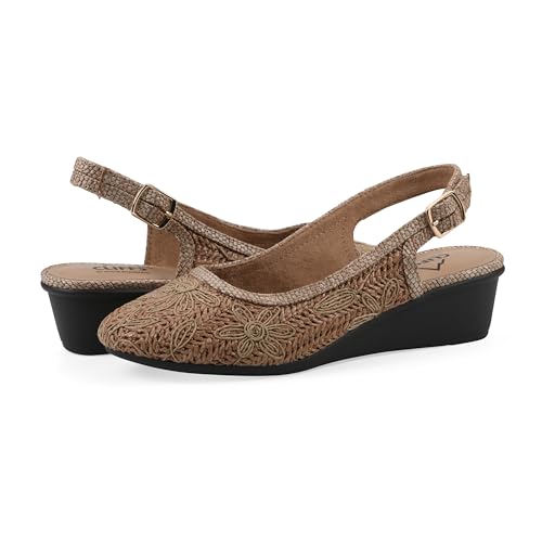 Cliffs by White Mountain Women's Cushioned Boris Slingback Wedge, Cognac Fabric, 8 W by CLIFFS BY WHITE MOUNTAIN - Used condition - Image 2