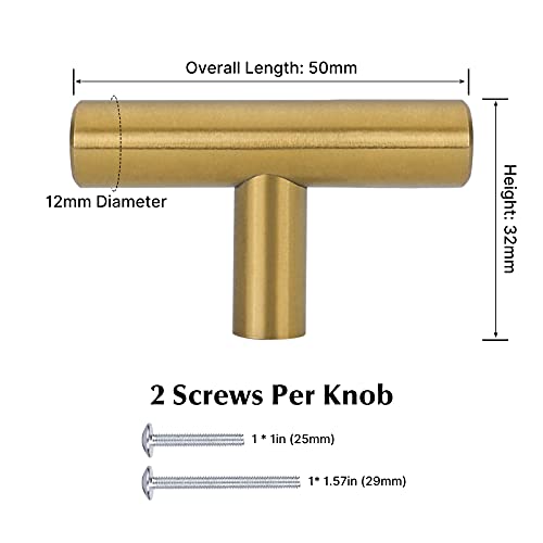 Goldenwarm 10 Pack Gold Cabinet Knobs Brushed Brass Drawer Knobs Gold Dresser Hardware - Ls201Gd Single Hole Handles For Kitchen Cupboard Doors Closet Hardware 2In Overall Length #TOP1