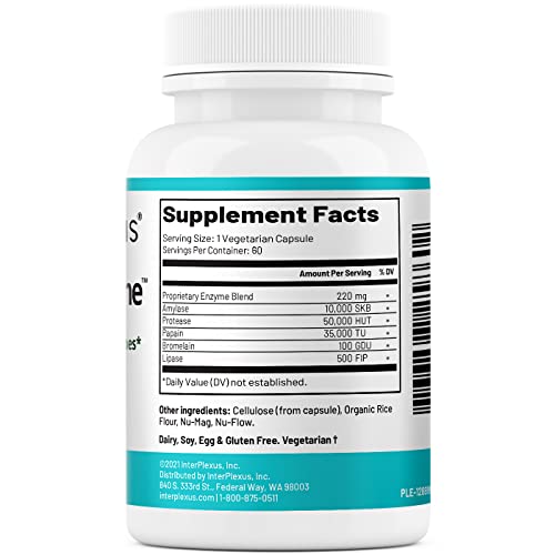 Interplexus Mega-Polyzyme - Full Spectrum Vegetarian Digestive Enzymes With Bromelain For Gastrointestinal Support - Gluten Free, Dairy Free, Soy Free - 60 Capsules (60 Servings) #TOP1