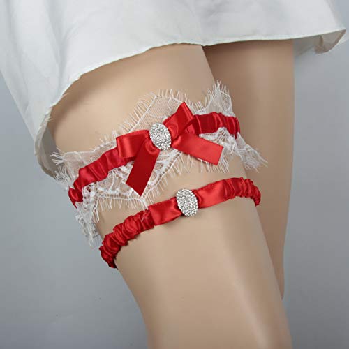 Image of White Lace Wedding Garters Bridal Garter Set for Women Bride Garters With something Blue