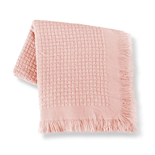 Cozecube Boho Throw Blanket For Couch, Summer Throw Blanket, Basket Weave Waffle Throw Blanket, Farmhouse Lightweight Throw Blanket With Fringe, Blush Pink, 50'' X 60'' #TOP11
