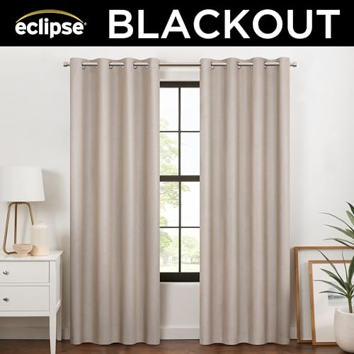 Eclipse 100% Blackout Curtain, Larissa Solid Grommet Curtain, 84 in Long x 50 in Wide, Textured 100% Blackout Curtain, Thermal Insulated Curtain for Living Room or Bedroom, 1 Window Curtain, Sandstone by Eclipse - Image 4