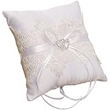 SECFOU Almohada Romántica de en Boda para Poliéster de Encaje Anillos o y Elegante para Fiesta de Boda o San Valentín