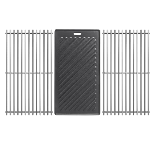 Image of SafBbcue Replacement Parts for Monument Mesa 400, 25392 and 13478, A005 Cast Iron Griddle and 98888 Stainless Steel Grill Grates for Monument Grills 4-Burner Propane Gas Grill Accessories