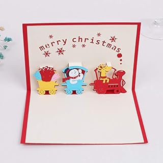 3D Greeting Card Invitation Handmade Train Merry Christmas Holiday Blessing Card Funny Unique 3D Holiday Postcards - Gifts...