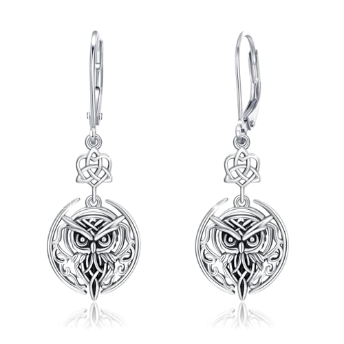 PARYFO Owl Earrings for Women Sterling Silver Tiny Retro Leverback Earrings Owl Celtic Dangle Earrin