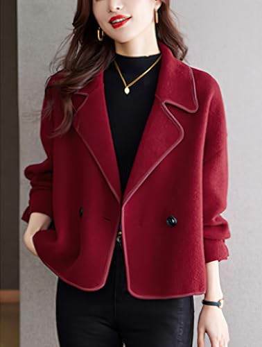 chouyatou Women's Casual Business Wool Blend Coat Loose Double Breasted Suit Coat Dressy Blazer Pea Coat3