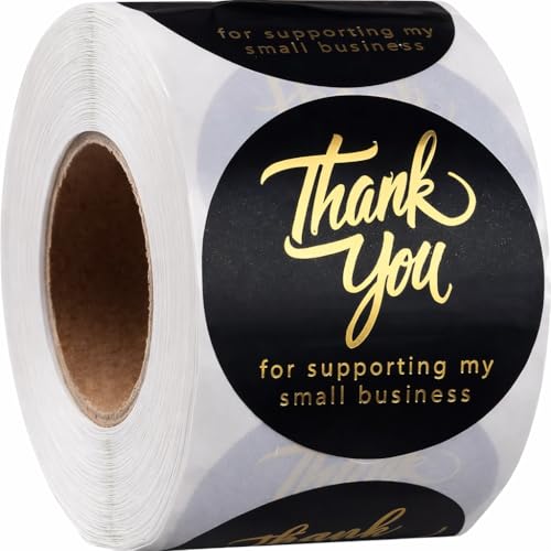 500 Pcs 2 Inch Thank You for Supporting My Small Business Stickers – Black Waterproof Self-Adhesive Labels with 4 Elegant Designs – Durable Envelope Seals for Packaging, Gift Bags, Boxes & Orders