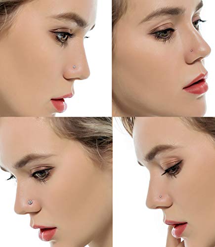 Tornito 20G 48Pcs Nose Rings Hoop Stainless Steel Bone L Screw Shaped Nose Studs Tragus Cartilage Nose Ring Cz Body Piercing Jewelry For Women Men #TOP2