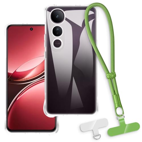 OAGELIM 2-in-1�ی�P�[�X�ƃ��X�g�X�g���b�v Vivo V50 Lite 4G �Ƃ̌݊������� ���O���\�ȃ��j���[�h�t���d�b�J�o�[�A����~�ߕ����h�~�O���b�v�n���h�� (�N���A + �O���[��)