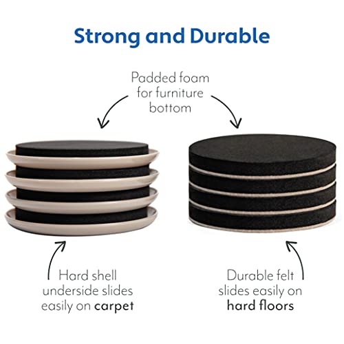 Mighty Monkey Furniture Sliders, 24 Pack, Carpet And Hard Floors Surfaces Moving Kit, Chair Leg Floor Protectors, Felt Coaster Pads Help Easily Move Sofa, Couches, Heavy Large Furniture Mover Gliders #TOP1