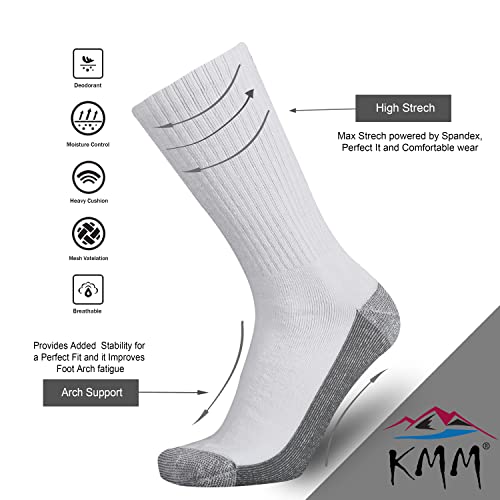 KMM Men's Cotton Full Thick Cushion Crew Socks Moisture Control Heavy Duty Work Boot Warm Thermal Anti Wicking Sweat Blisters2
