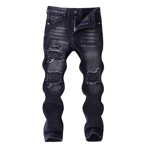 Boy's Skinny Fit Ripped Distressed Slim Washed Denim Pants Stylish Casual Spring Autumn,Back to School Jeans for Kids Boys