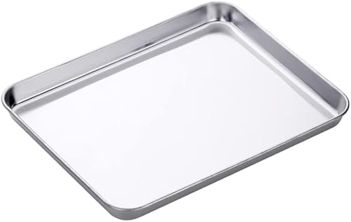 TUPMFG Hojas para hornear de acero inoxidable bandeja antiadherente de metal para galletas  Molde rectangular para tartas para cocina y horno (plata)