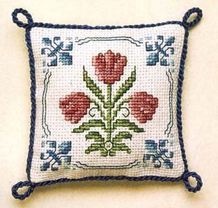 Textile Heritage Blue, Green Delft Tulips Pin Cushion Cross Stitch Kit