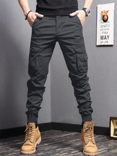 Image of Leriya Fashion Men's Cargo Pants | 6 Pocket Cotton Cargo Joggers for Men | Loose Fit Stylish Pant with Pockets | Casual Baggy Trousers & Streetwear Lower