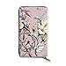 Produktbild JHGFG Aquarell Mit Blättern Und Bunte Blumen Auf Rosa Hintergrund Echtes Leder Geldbörse Lange Damen Geldbörse Handtasche Multi Kartenhalter Organizer Für Frauen Personalisiert
