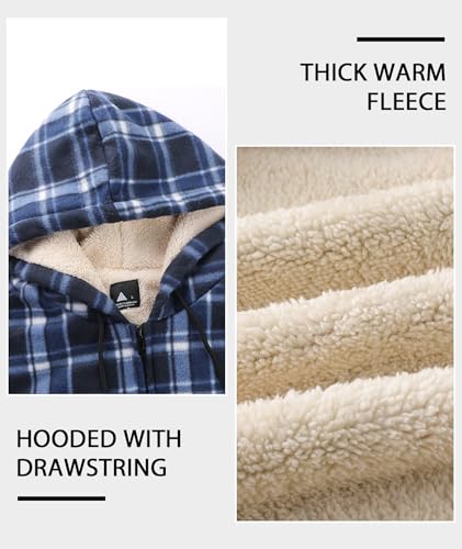 Image of ZITY Heavy Thick Hoodies for Men Plaid Flannel Warm Sherpa Fleece Lined Winter Full Zip Up Coat